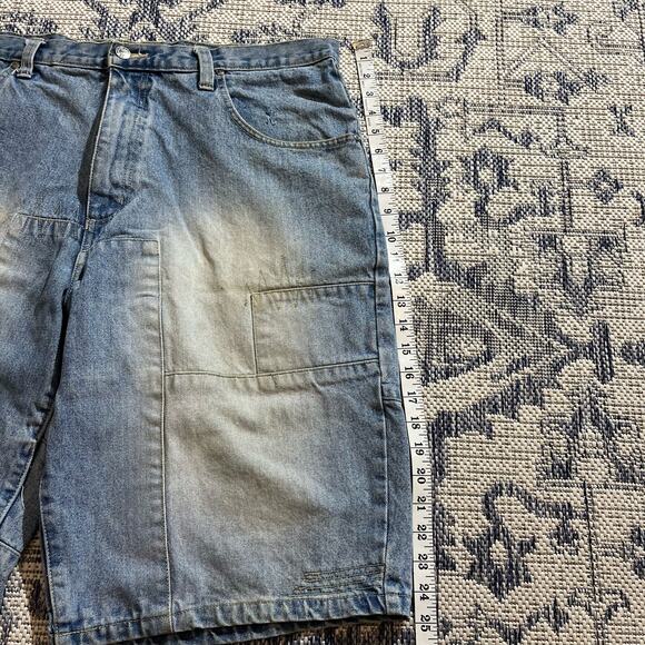 VTG Y2K Webs Baggy Jorts Jean Shorts Skater Hip-Hop Style Light Wash SZ 39 - Picture 5 of 7